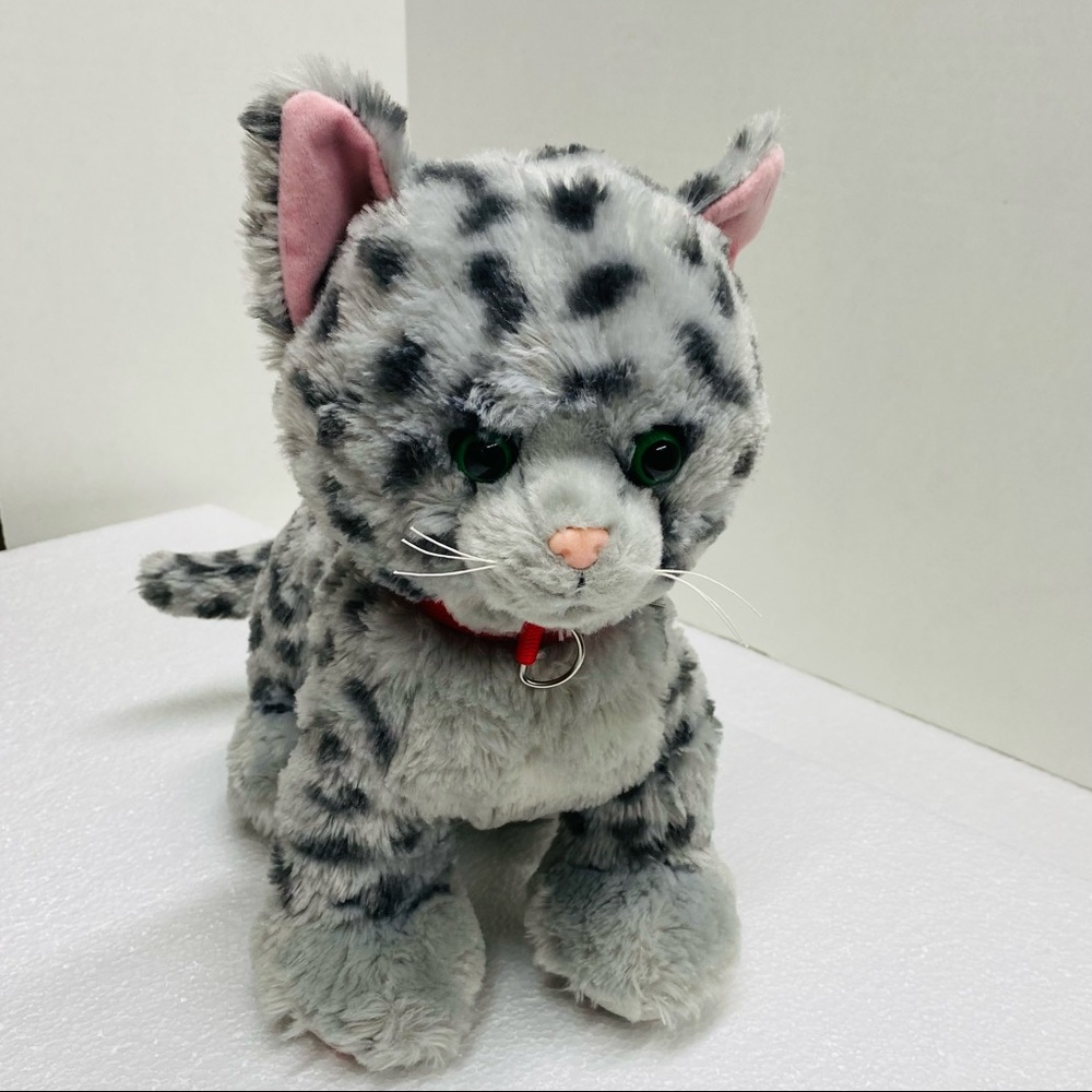 Build a Bear Workshop Promise Pets Gray spotted kitty with a red collar plush
